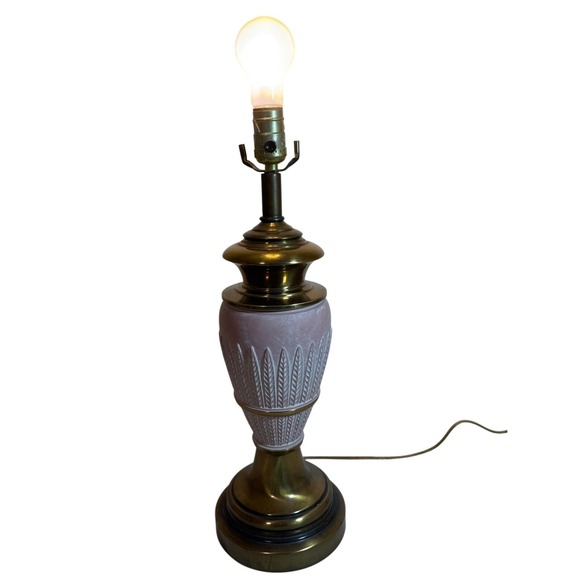 The Unbranded Brand Other - Vintage Brass Pink Ceramic Table‎ Lamp Art Deco Style Accent Lighting